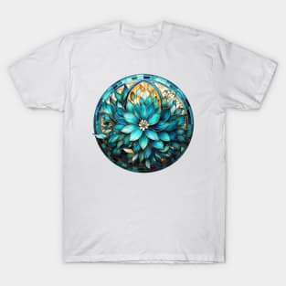 Stained Glass Aqua, Turquoise and Teal  Flower Mandala T-Shirt